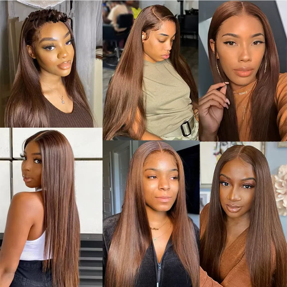 300 Density Brown HD Lace Frontal Wigs 13x4 Bone Straight Human Hair For Women Chocolate Brown Front Wig With Baby Hair