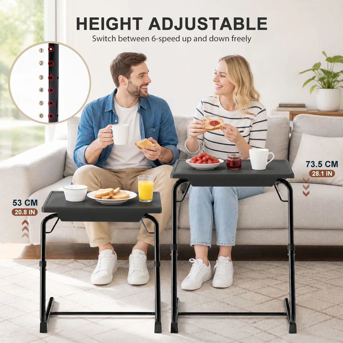 Adjustable Laptop Bed Table 6‑Level Height 3‑Angle Tilt Foldable Side Desk with Cup Holder Metal Frame Portable Reading Eating Table for Bed Sofa Wheelchair Home Office