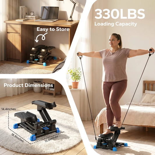 MERACH New 3-in-1 Mini Stepper with Large Stride & Shock Pad Design 3-in-1 Stair Stepper, Large Stride & High Resistance Design, High Elastic & Silent Shock Absorption, with Resistance Band