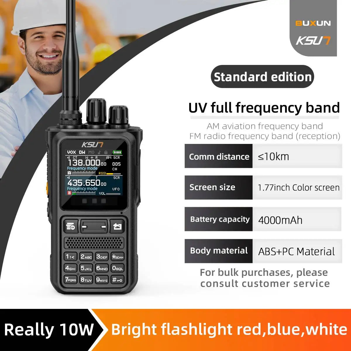 KSUT UV110D Walkie Talkie Long Range High Power Professional Transceiver Ham Radio Stations UHF AM Radio Blue-tooth APP Program
