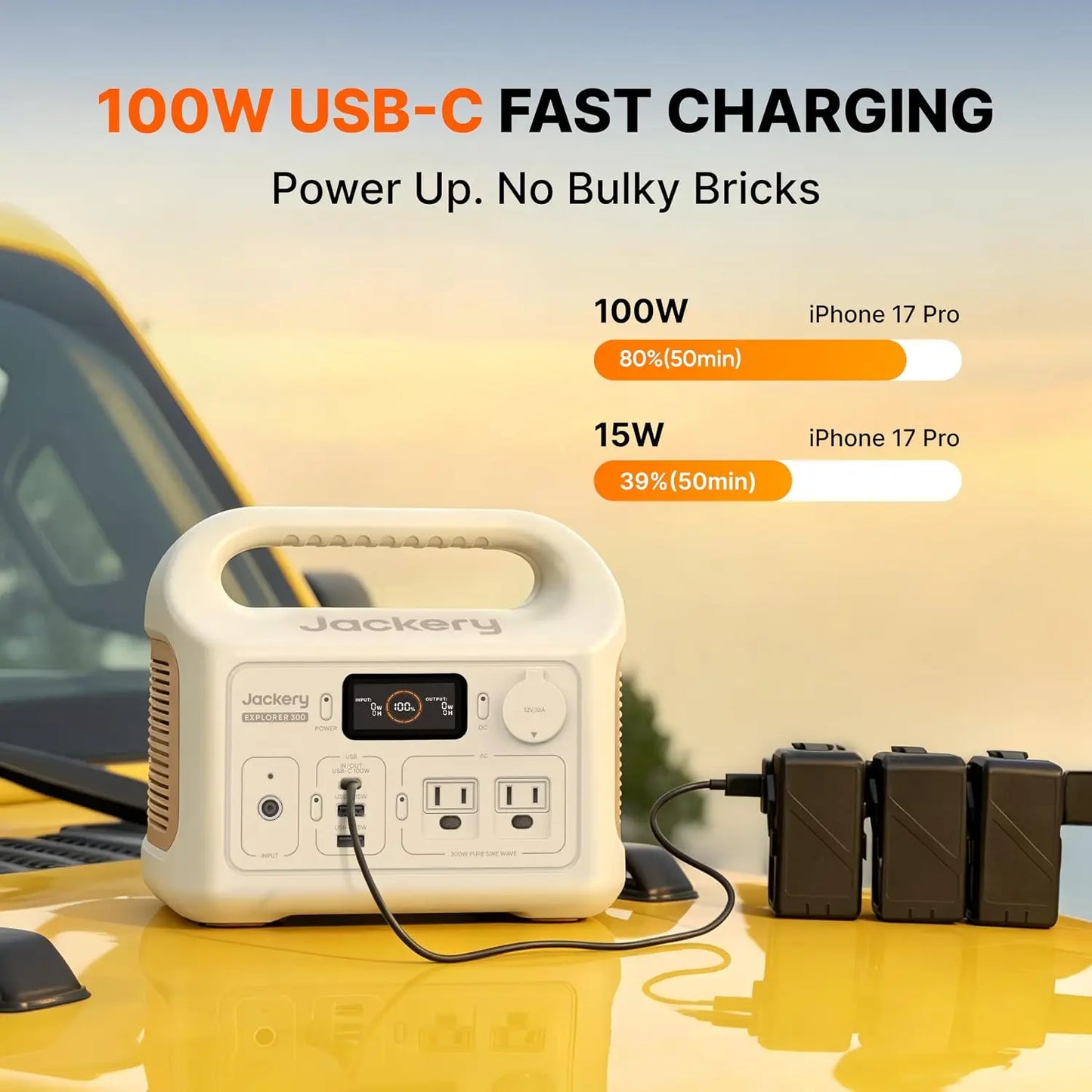 Jackery Portable Power Station E300New Sand Gold, 287Wh LiFePO4 Battery Solar Generator for Outdoor Camping and Emergencies