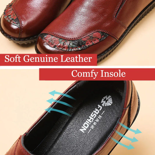 Genuine Leather Ballet Flats Shoes Women Vintage Luxury High Quality Loafers Women's Moccasins Casual Elegant Ladies Wide Shoes