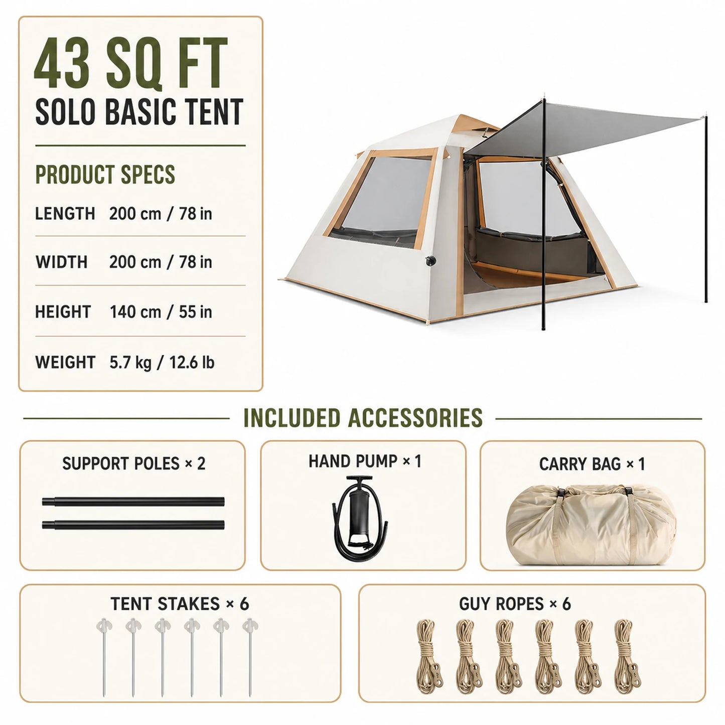 Large Luxury Inflatable Glamping Tent with Manual Hand Pump and Storage Bag, Easy Setup 4-Season Weatherproof Anti-Snow Family Air Tent for Outdoor Camping, Hiking, Backyard Parties and Wilderness Adventures