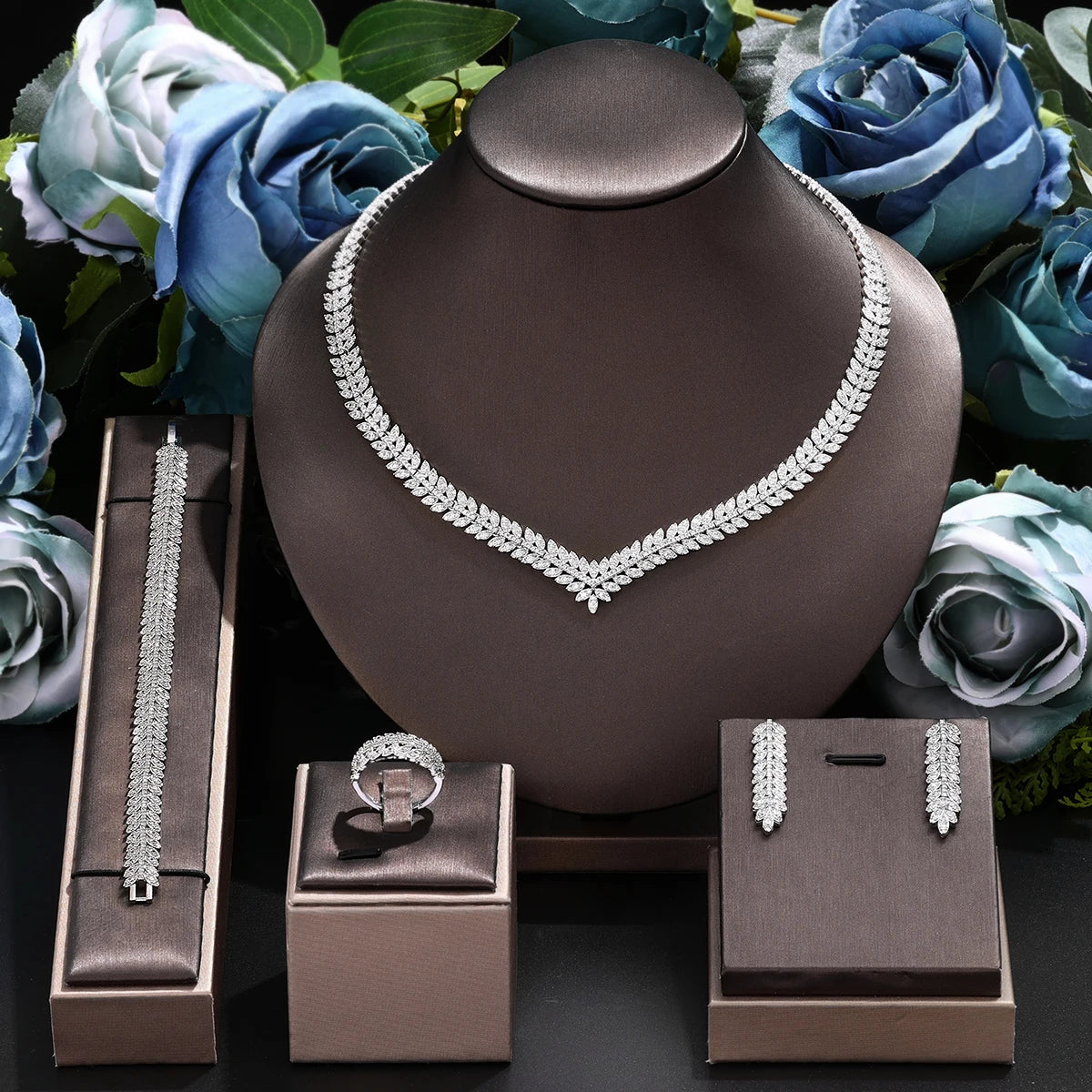 Fashion Gold Plated Dubai Jewelry Set For Women Party Gift Simply UAE Wedding Bridal 4PCS Jewelry Cubic Zirconia