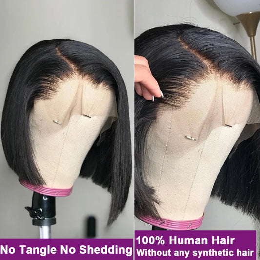 220% Density Straight 13x4 Lace Frontal Short Bob Wigs 100% Human Hair 4x4 Lace Closure Wig Virgin Bob Wigs #1B Natural Black