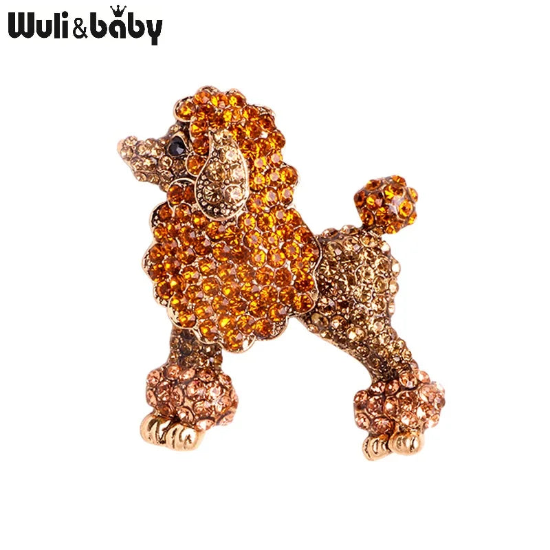 Wuli&baby Sparkling Rhinestone Poodle Dog Brooches Women 2-color Animal Party Casual Brooch Pins Gifts