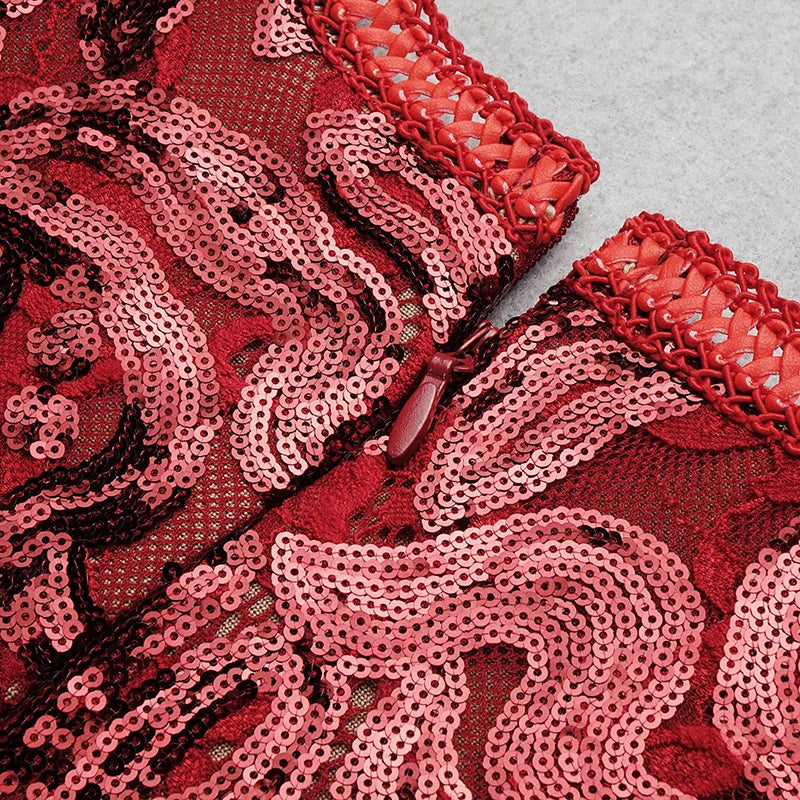 2021 Spring New Jumpsuits Hot Sale Sexy Lace Hollow Out Rompers Red Flame Pants Women's Fashion Club Street Wear