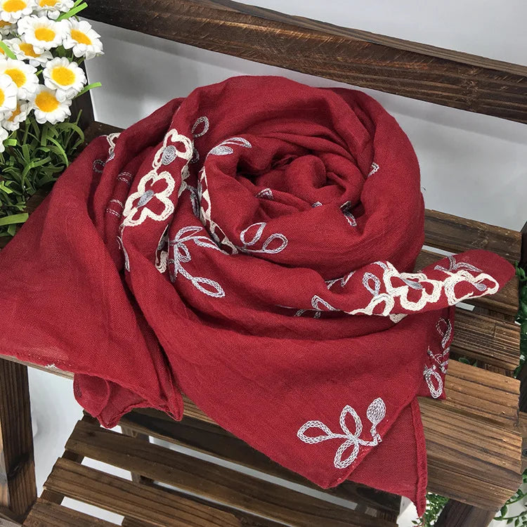 Many Colours Ethnic Embroidery Women Winter Foulard Elegant Flower Long Scarf Bandana Muslim Hijab Shawl Travel