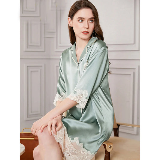 FImtairah 100 Silk Nightdress Women Lace Long Nightdress Korean Soft Fashion Luxury Brand Lady Real Silk Nightgowns Women