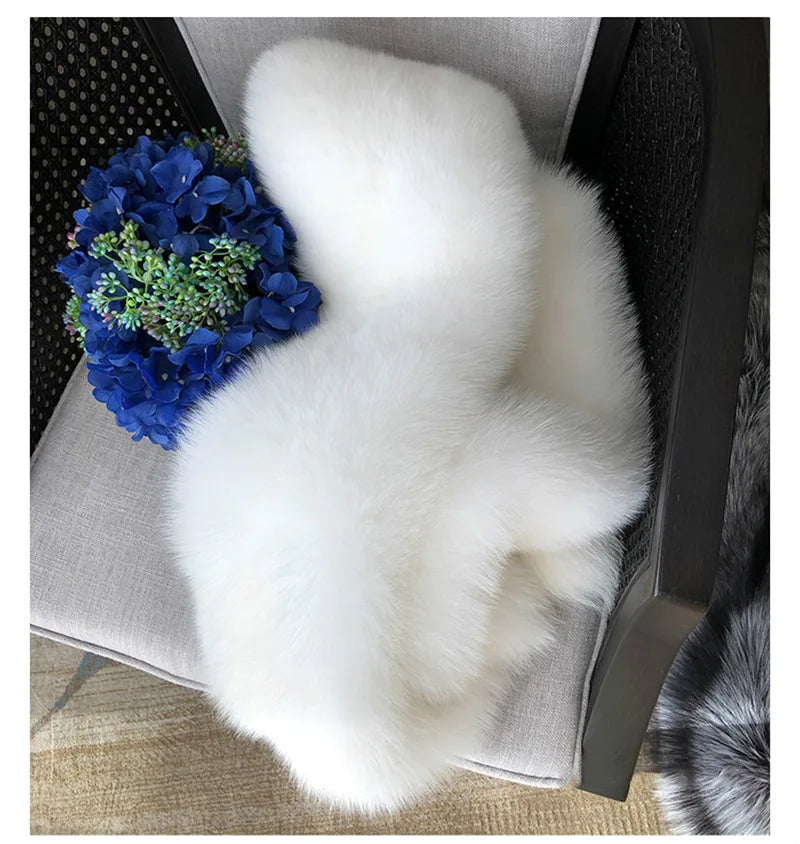 MS.Minshu Long Natural Fox Fur Scarf Genuine Fur Boa Whole Fox Stole with Tails