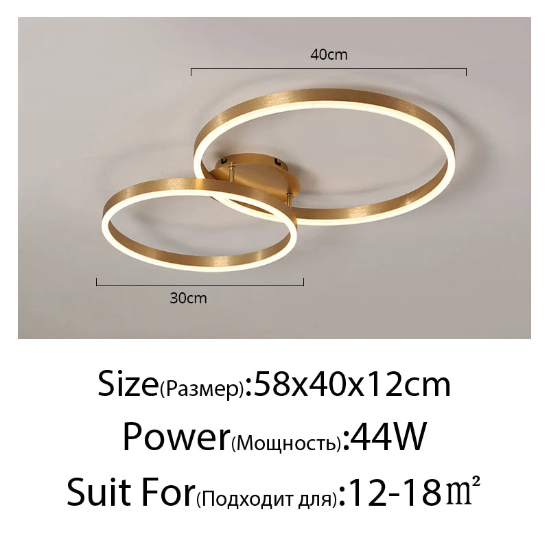 Nordic Creative Round Circle Chandeliers For Bedroom Living Room Restaurant Lighting Golden Coffee Lustre Ring Ceiling Lights