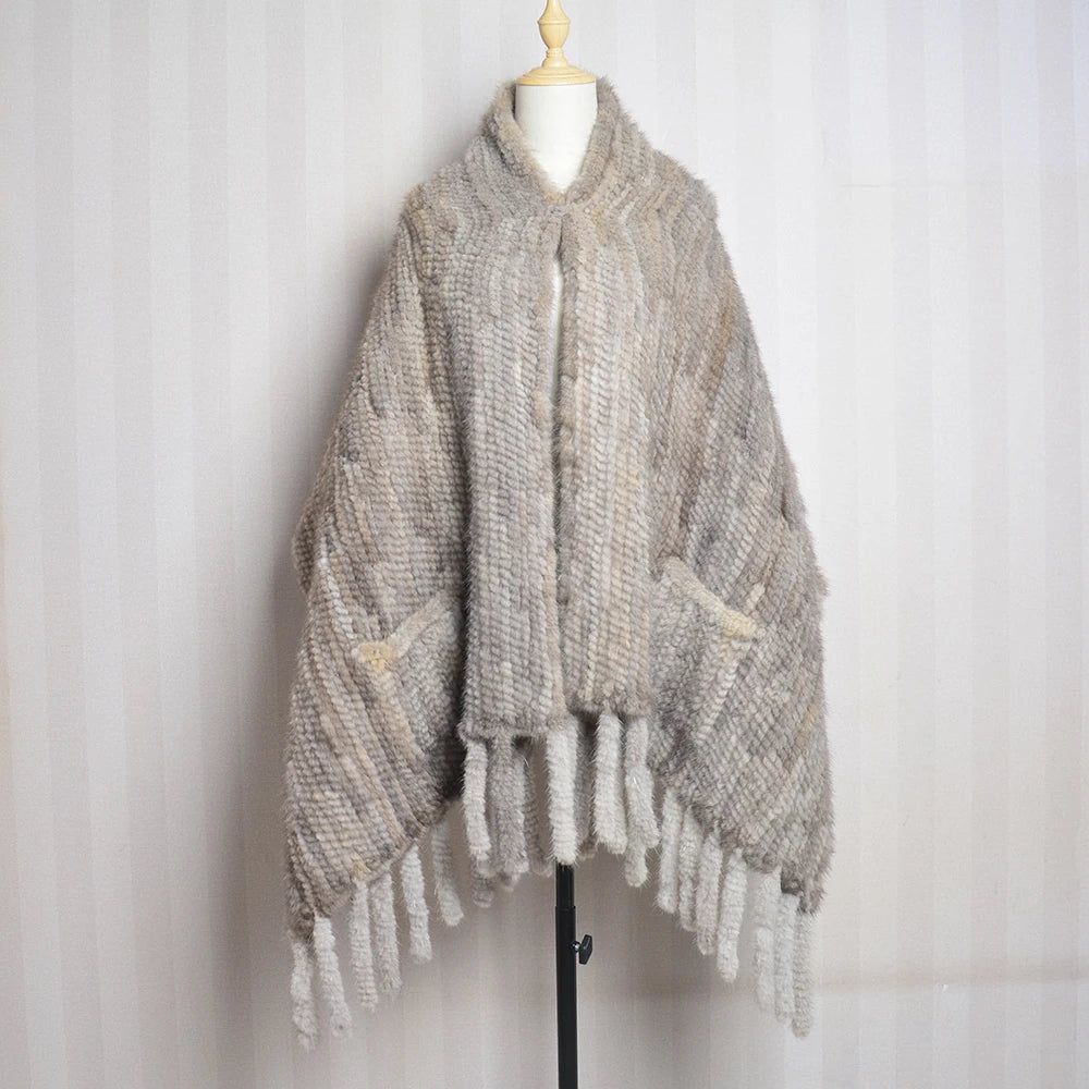 2026 Lady Luxury Authentic Mink Fur Shawl Scarf Winter 100%Natural Mink Fur Real Scarf Shawl Fashion Genuine Mink Fur Ponchos