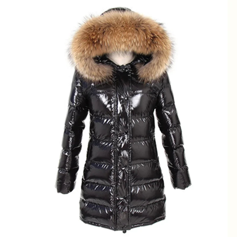Maomaokong Winter Jacket Women Real Fur Coat Parkas Duck Down Lining Coat Real Raccoon Fur Collar Warm Black Streetwear