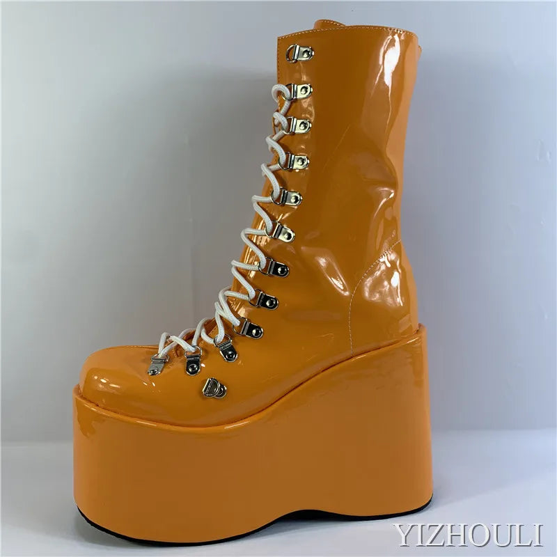 12.5cm fashion wedge heel, stage performance style, street style, sexy custom boots, model stage show ankle boots