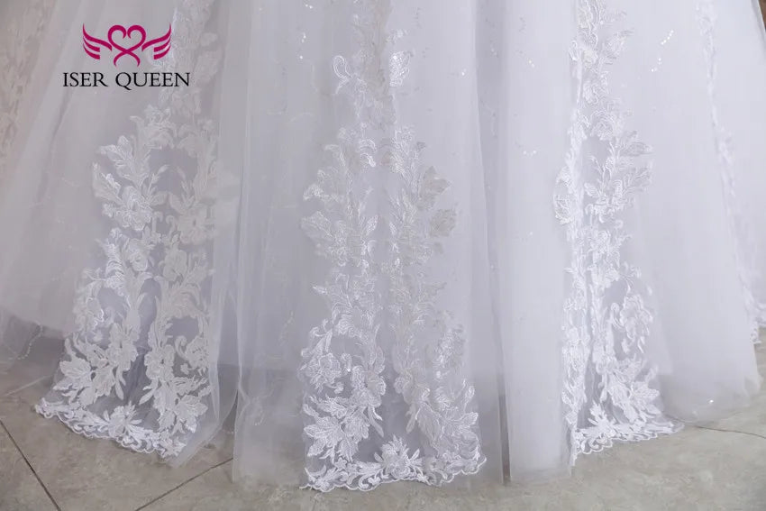 Customized V neck Crystal Beading Lace Wedding Dresses For Women Plus Size Ball Gown Robe De Mariage Bride Dresses WX0211