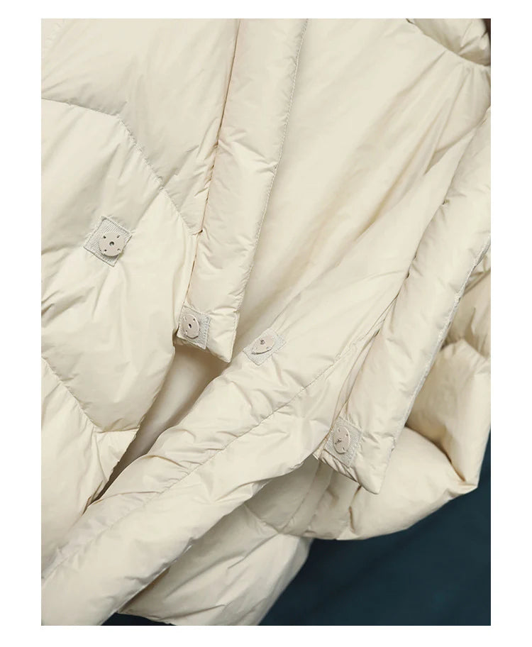 Schinteon Women Japanese Style Jacket Over Size White Duck Down Coat Loose Warm Autumn Winter Casual Outwear Top Quality