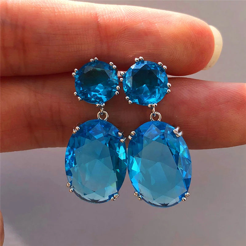 Huitan Simple Stylish Big Oval CZ Women Drop Earrings Elegant Female Accessories Brilliant Cubic Zirconia Earring Trendy Jewelry