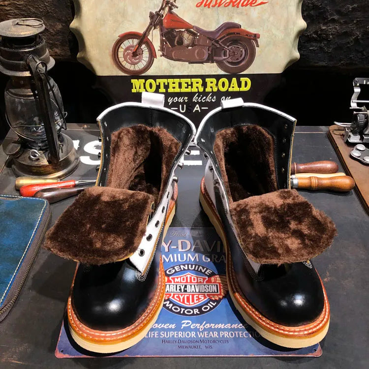 New Japanese Retro Patchwork Genuine Leather Boots Men Round Toe Lace Up Motorcycle Ankle Boots Casual Men Leather Shoes