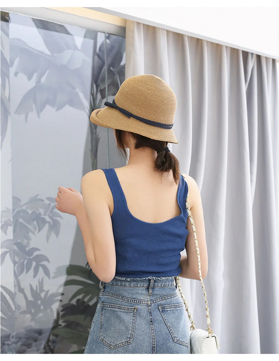 Women's summer hat Women's bucket hat Straw hat beach hat ceremony women's hats spring 2021 belt visor sun protection hat