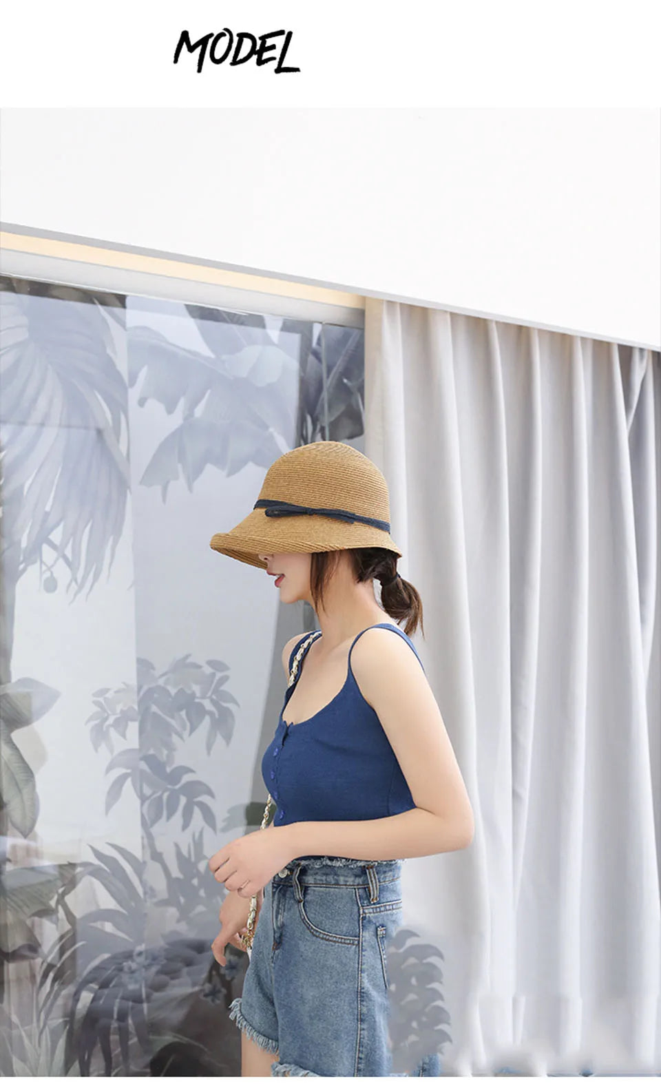 Women's summer hat Women's bucket hat Straw hat beach hat ceremony women's hats spring 2021 belt visor sun protection hat