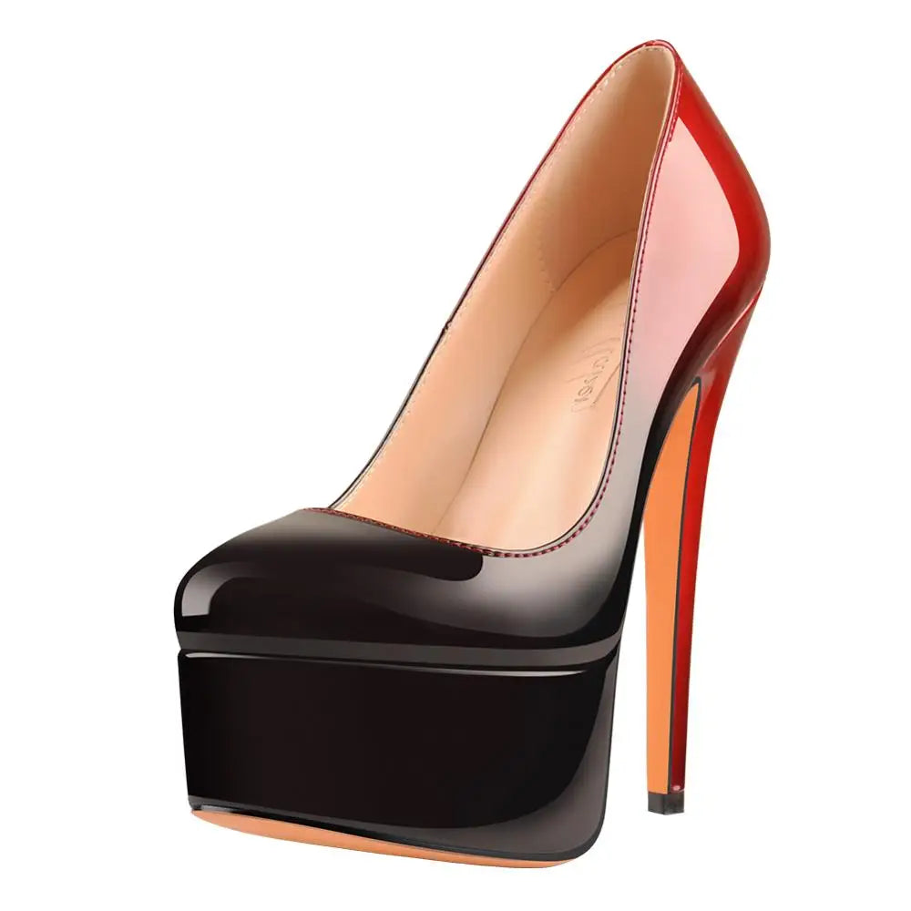 Onlymaker Women Platform Round Toe Pumps Slip On Stiletto Black Patent High Heels Wedding Party Plus Size Sexy Shoes