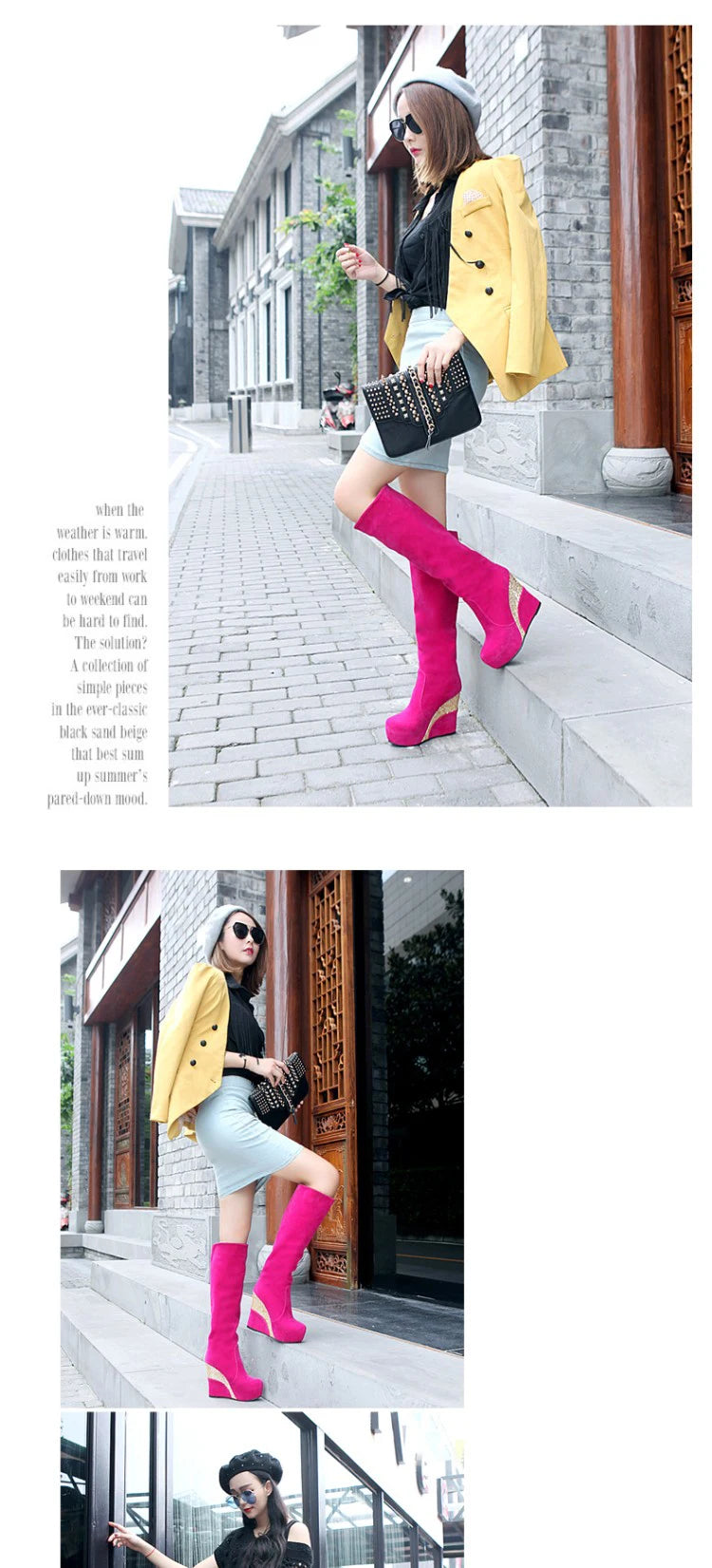 Flock Stitching Sequined Cloth Wedges Women's Knee-Length Boots Inner Heightening Platform Flat-Bottomed Winter Long Boots