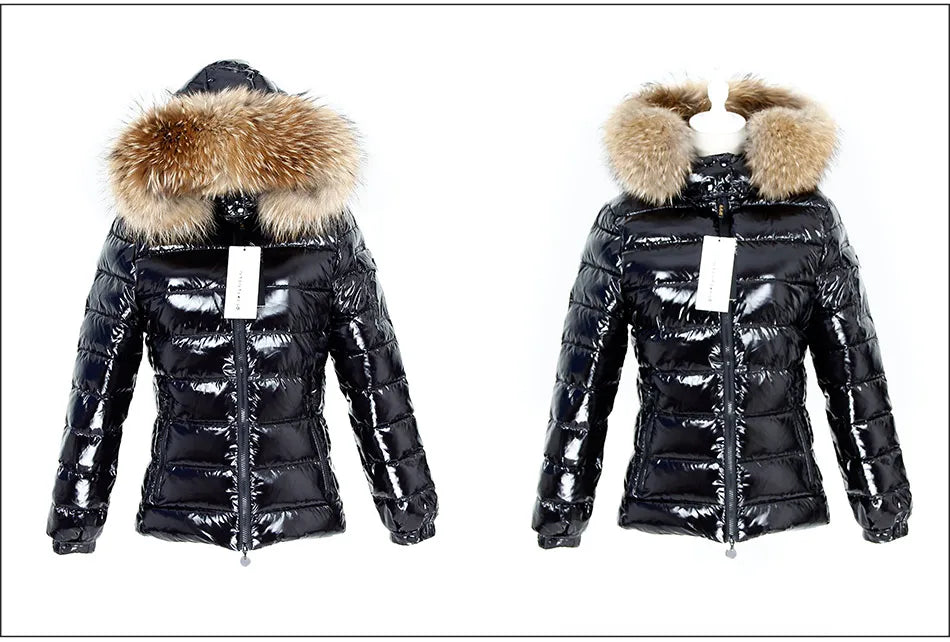 Maomaokong Winter Jacket Women Real Fur Coat Parkas Duck Down Lining Coat Real Raccoon Fur Collar Warm Black Streetwear