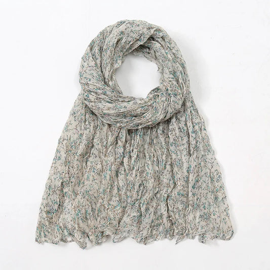 Spain Lovely Polka Floral Crinkle Viscose Shawl Scarf Lady Soft Thin Beach Wrap Pashmina Stole Bufandas Muslim Hijab 175*85Cm