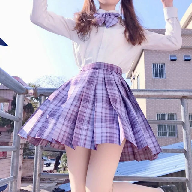 School Girl Uniform Pleated Skirts Japanese School Uniform High Waist A-Line Plaid Skirt Sexy JK Uniforms for Woman Full set