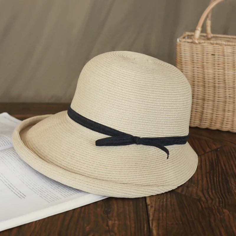 Women's summer hat Women's bucket hat Straw hat beach hat ceremony women's hats spring 2021 belt visor sun protection hat