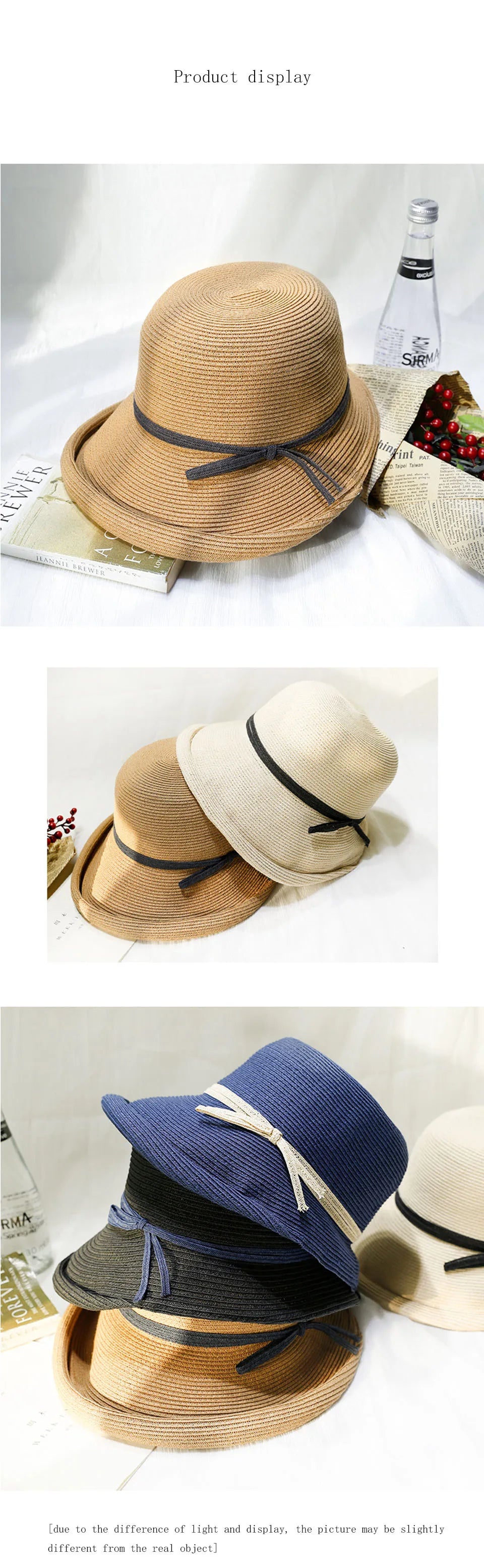 Women's summer hat Women's bucket hat Straw hat beach hat ceremony women's hats spring 2021 belt visor sun protection hat