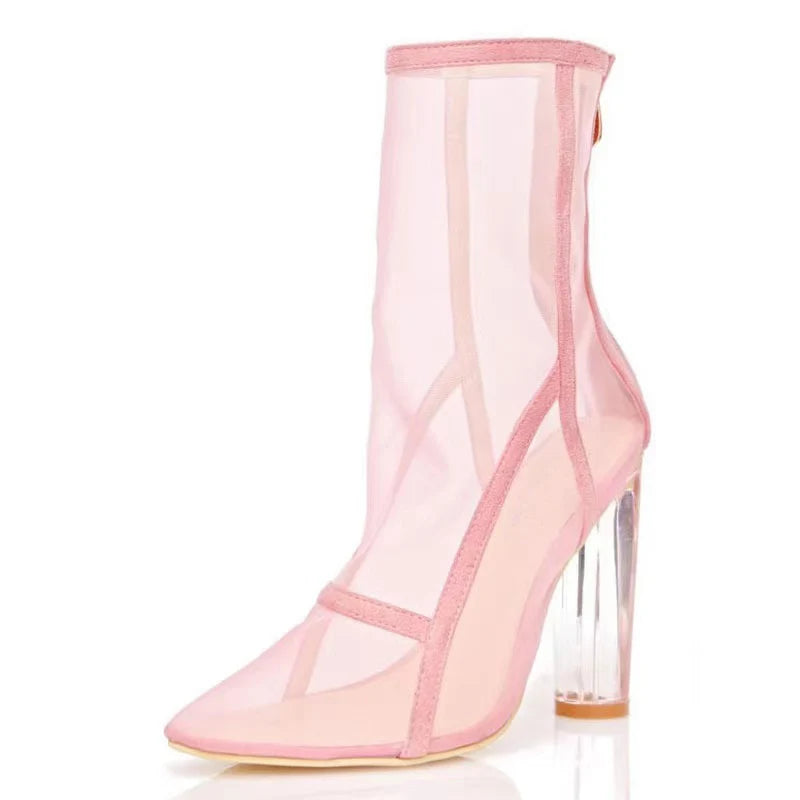 New Mesh Neon Green Sandal Boots Women Sexy Over The Knee Boots Pointed Toe High Heels Party Shoes Woman Thigh High Boots