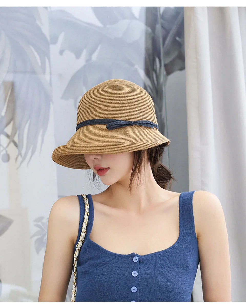 Women's summer hat Women's bucket hat Straw hat beach hat ceremony women's hats spring 2021 belt visor sun protection hat