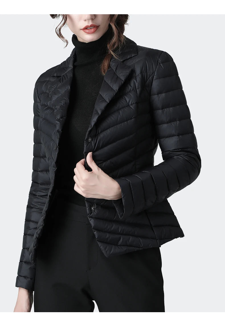 Fashion Suit Collar Women Winter Down Jacket Elegant Slim Warm Lightly Puffer Coat Outwear Plus Size 3 Buttons Duck Down Jackets