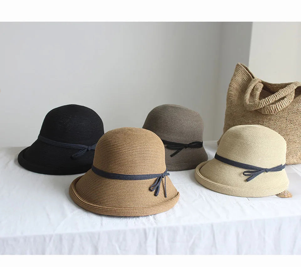 Women's summer hat Women's bucket hat Straw hat beach hat ceremony women's hats spring 2021 belt visor sun protection hat