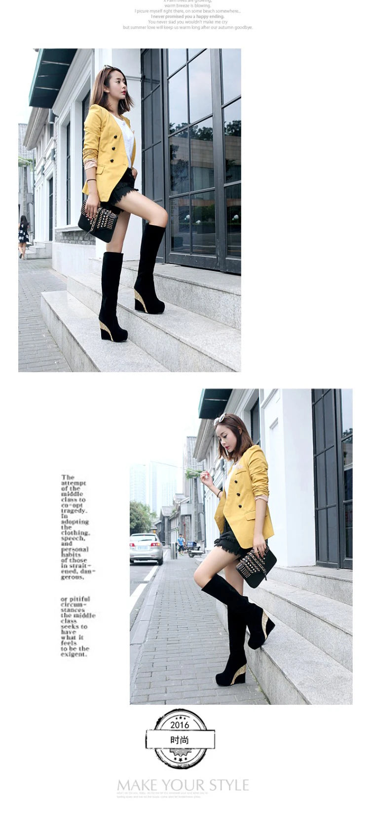 Flock Stitching Sequined Cloth Wedges Women's Knee-Length Boots Inner Heightening Platform Flat-Bottomed Winter Long Boots