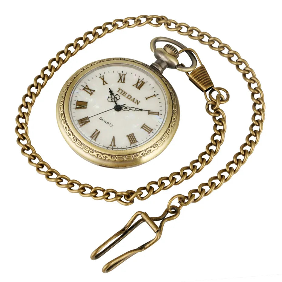 Bronze Retro Roman Numerals Display Quartz Pocket Watch Vintage Pendant Clock for Men Women Fob Sweater Chain / Hanging Chain