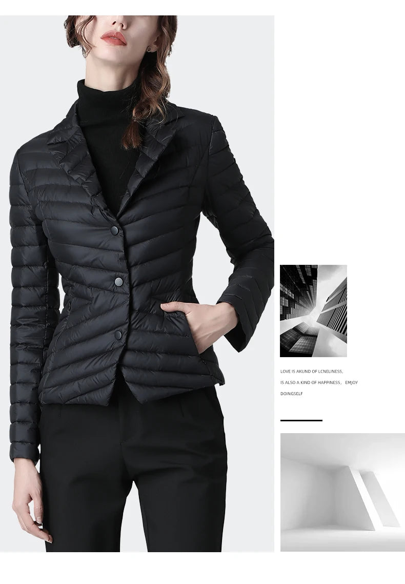 Fashion Suit Collar Women Winter Down Jacket Elegant Slim Warm Lightly Puffer Coat Outwear Plus Size 3 Buttons Duck Down Jackets