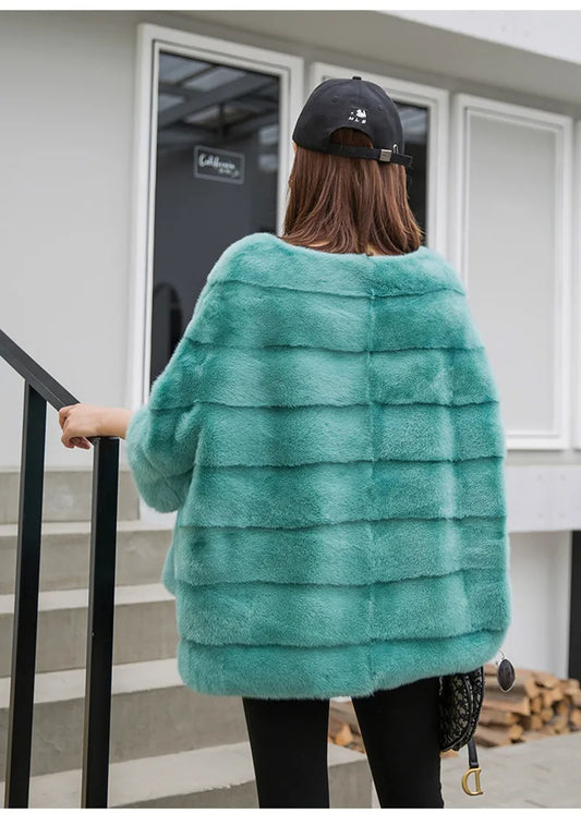 Real Mink Fur Coat Women Winter Natural Fur Coat Long Female Genuine Leather Mink Coats Cape shawl mink coat