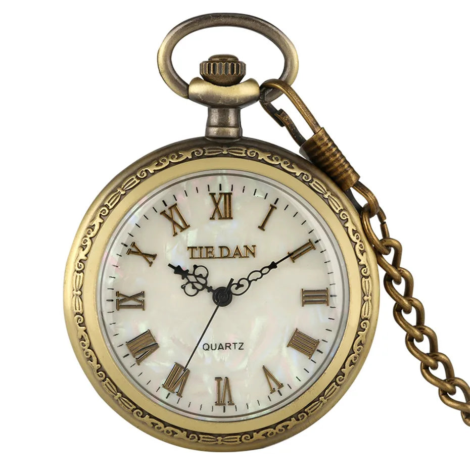 Bronze Retro Roman Numerals Display Quartz Pocket Watch Vintage Pendant Clock for Men Women Fob Sweater Chain / Hanging Chain