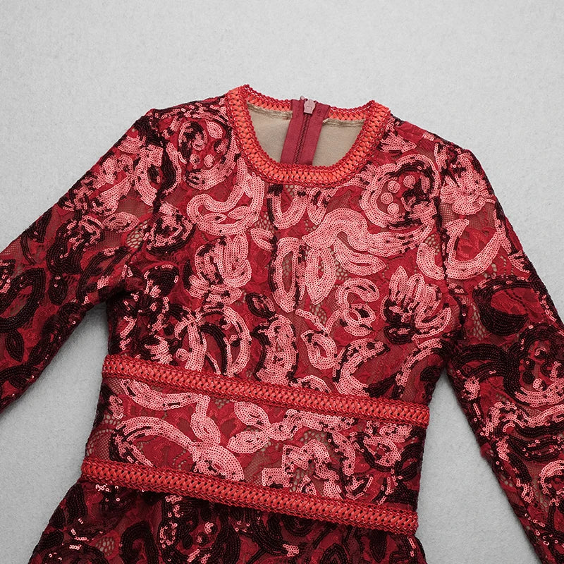 2021 Spring New Jumpsuits Hot Sale Sexy Lace Hollow Out Rompers Red Flame Pants Women's Fashion Club Street Wear