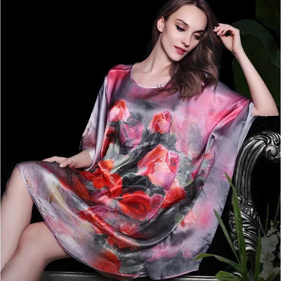 100% Mulberry Silk Nightgowns For Women Long Silk Nightdress Real Silk sleepwear Ladies Female Gift Loose Large Free size