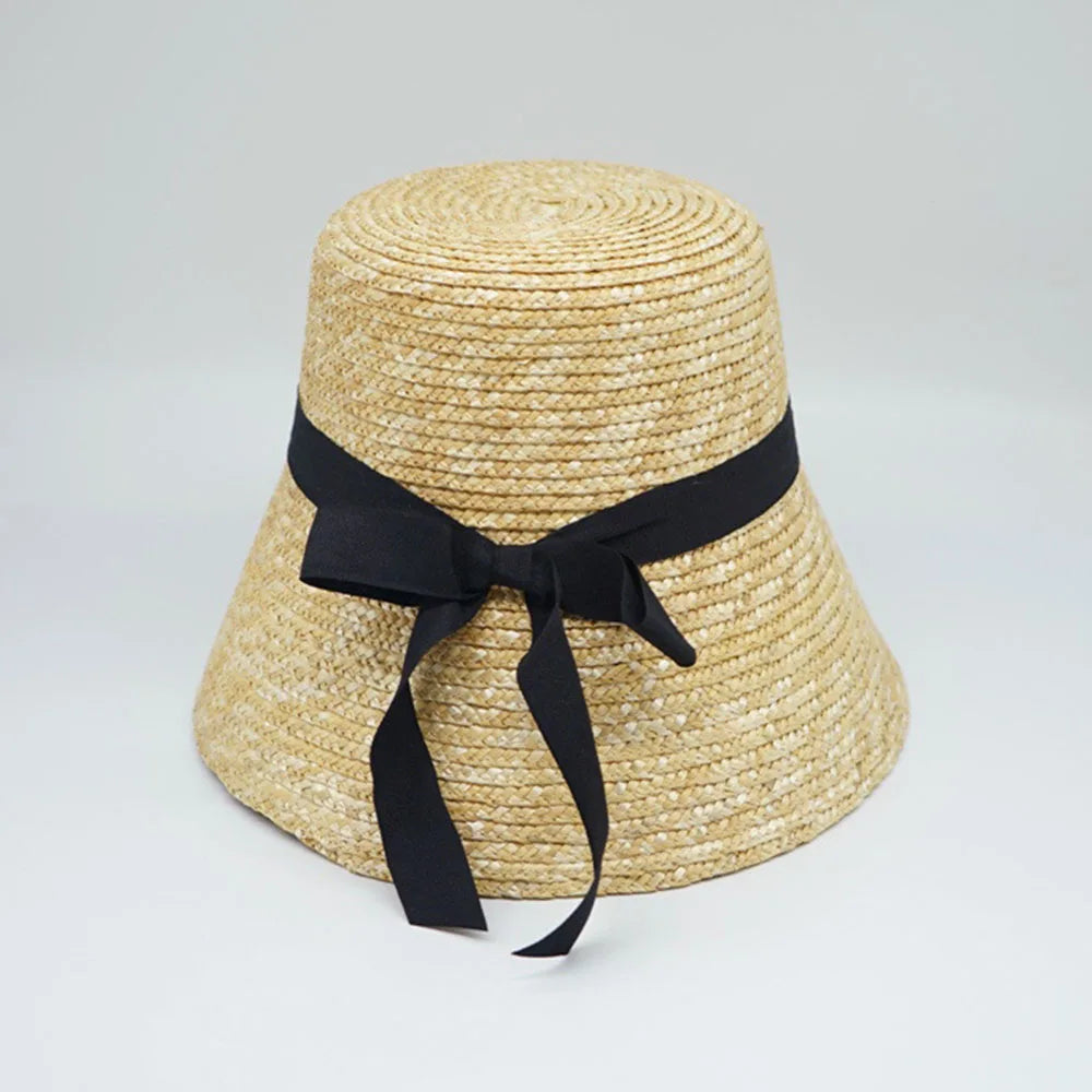 Handmade Summer Hats For Women Ladies Sun Hat Ribbon Bowknot Beige Straw Hat Adjuatble Beach Hat Wide Brim Kentucky Derby Hat