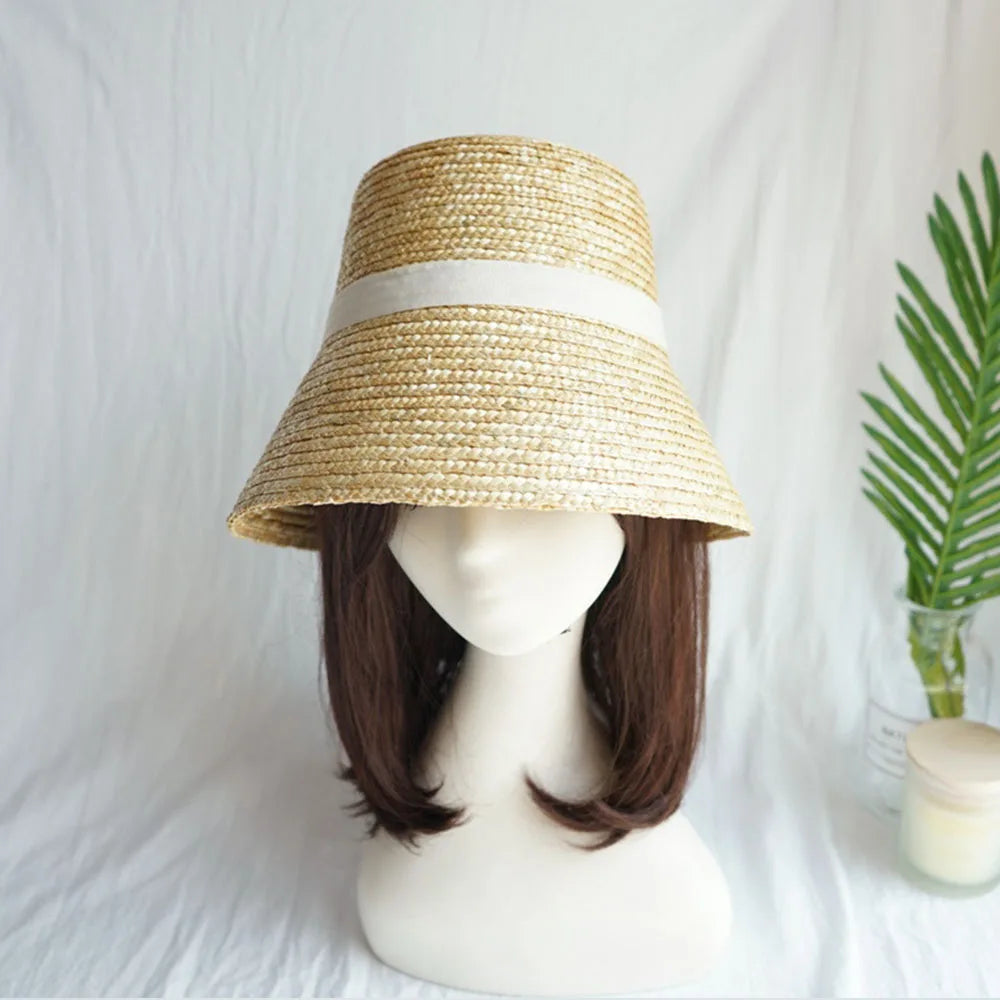 Handmade Summer Hats For Women Ladies Sun Hat Ribbon Bowknot Beige Straw Hat Adjuatble Beach Hat Wide Brim Kentucky Derby Hat