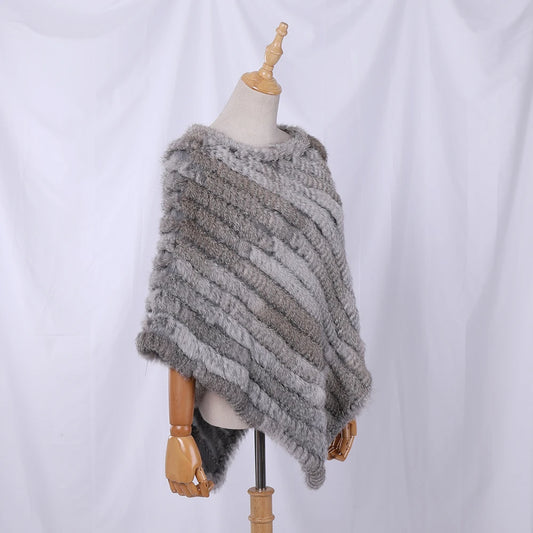 Genuine Rabbit Fur Knitted Natural Fur Poncho Fashion Wrap Coat Shawl Lady Scarf Natural Fur Wedding Party Wholesale Cape
