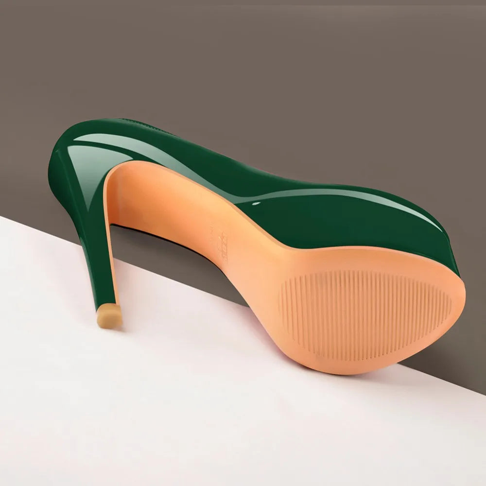 Onlymaker Women Platform Round Toe Pumps Slip On Stiletto Black Patent High Heels Wedding Party Plus Size Sexy Shoes