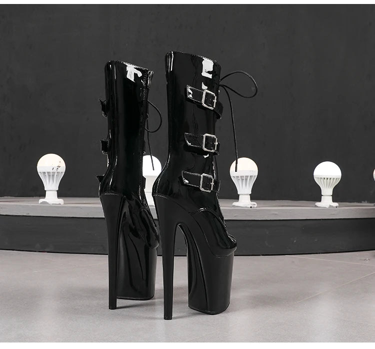 Sexy Knight Female 8Inch High Heel Platform Ankle Boots for Women Autumn Winter Shoes 20cm Black Buckle Strap Pole Dancing Boots