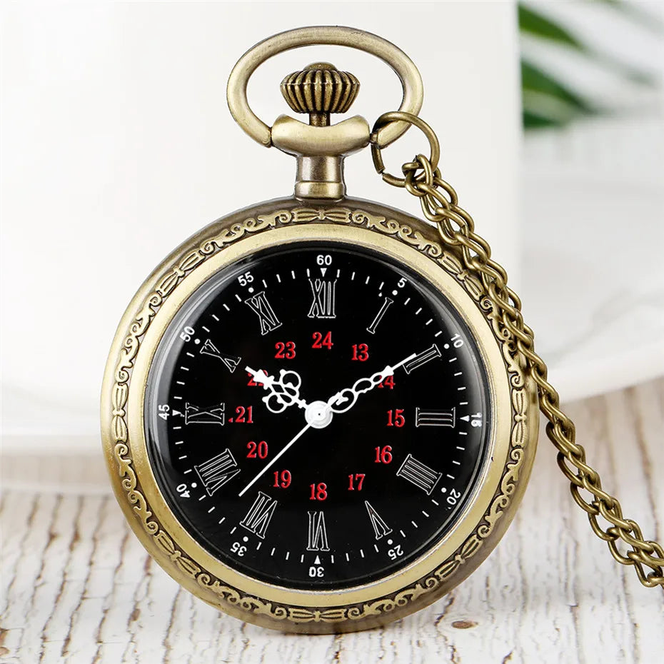 Bronze Retro Roman Numerals Display Quartz Pocket Watch Vintage Pendant Clock for Men Women Fob Sweater Chain / Hanging Chain