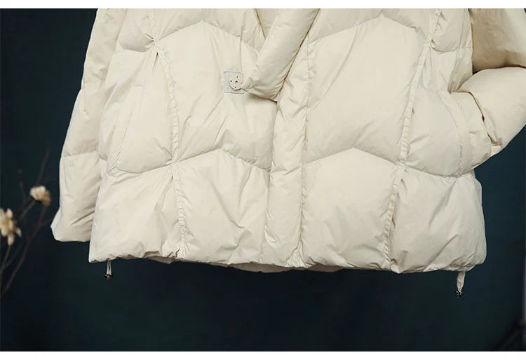 Schinteon Women Japanese Style Jacket Over Size White Duck Down Coat Loose Warm Autumn Winter Casual Outwear Top Quality