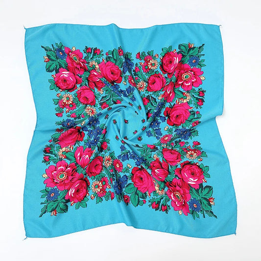 Women Square National Scarf 70*70cm Russian Retro Floral Print Head Scarves Bandana Foulard Femme Muslim Headwrap babushka Scarf